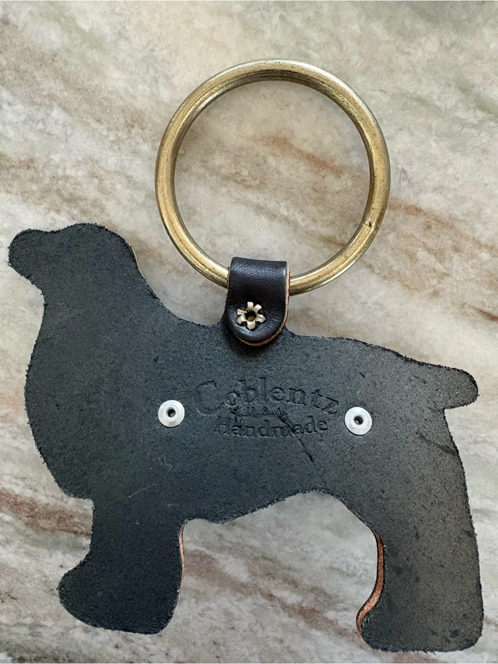 Leather Dog Silhouette Doorbell with Brass Jingle Bells - Black